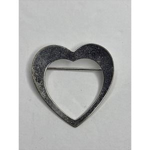 HSB Sterling Silver Heart Brooch Open Love Signed Vintage Pin Glossy